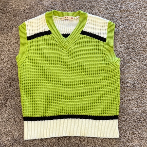 Marni Lime Green and White V-Neck sweater vest - Picture 1 of 5